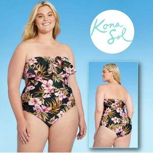 KONA SOL Double Flounce Front High Coverage One Piece Swimsuit  NEW WITH…